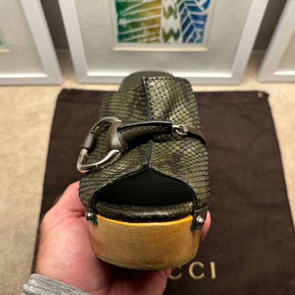 Gucci Mule Platforms in Python Snakeskin Green Leather - Picture 5 of 16